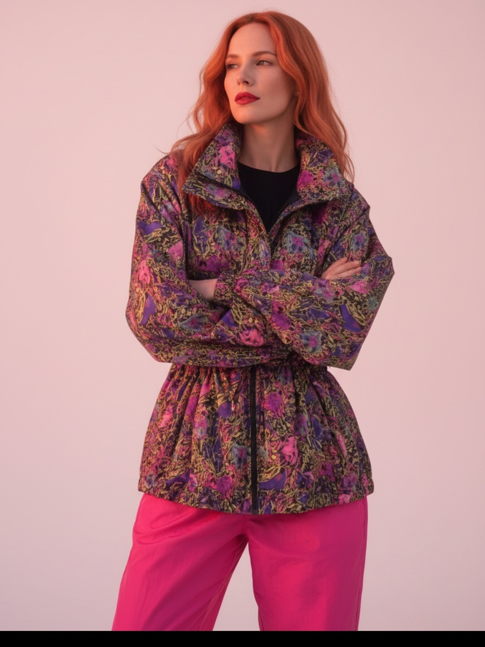 Women's Pink Floral Ski Jacket - Lightweight Snow Coat